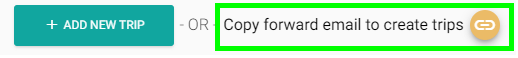 The "Copy forward email to create trips" is highlighted 