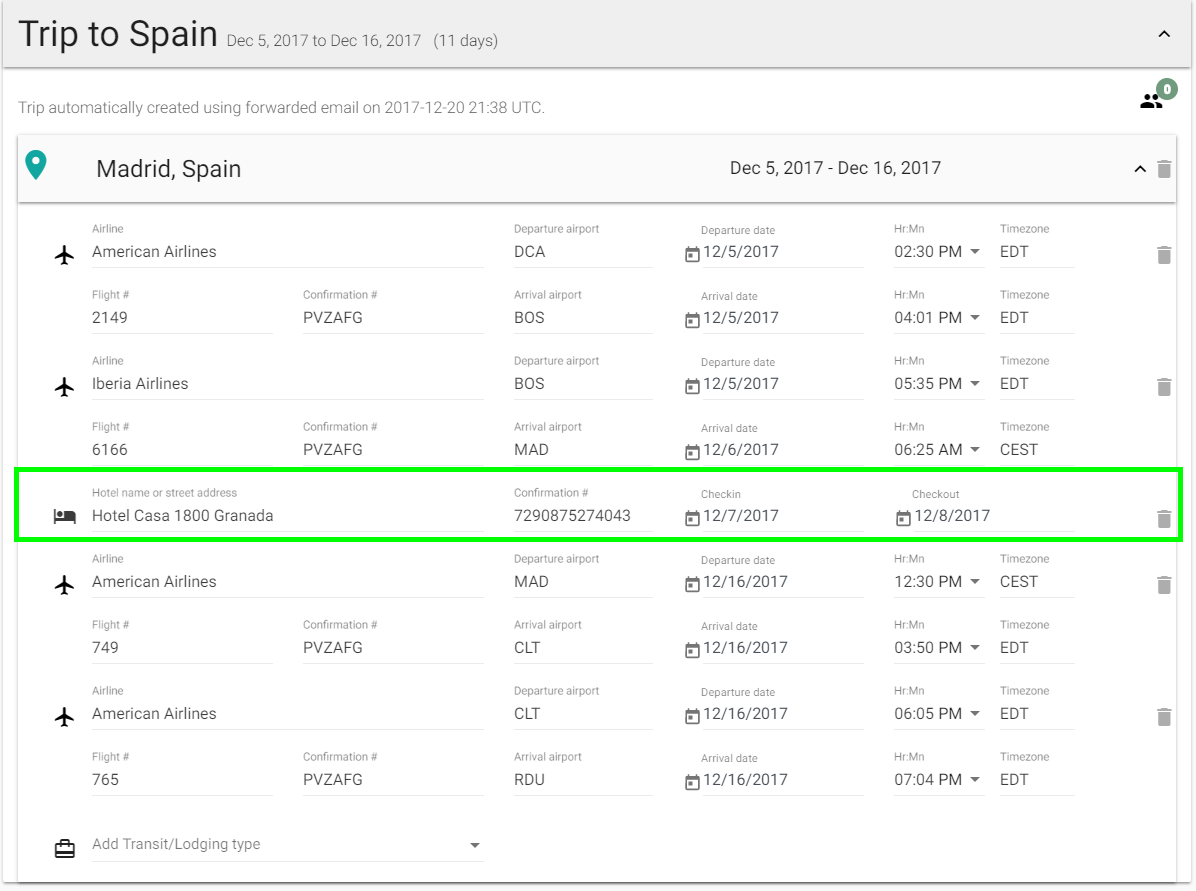 The successfully imported hotel info 