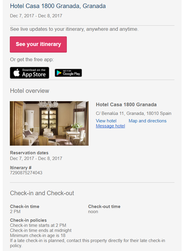 The original hotel information 