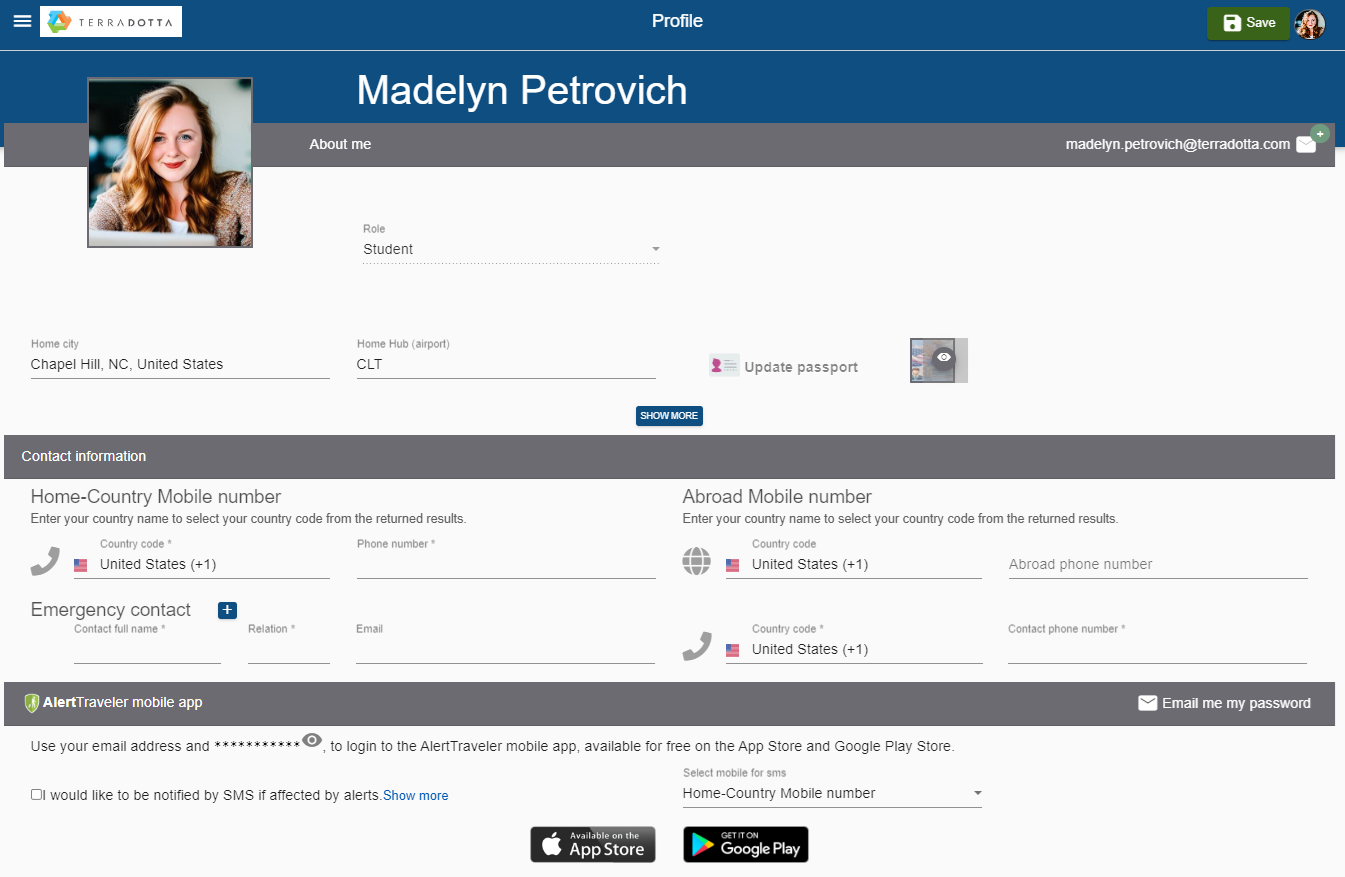 The Profile page 