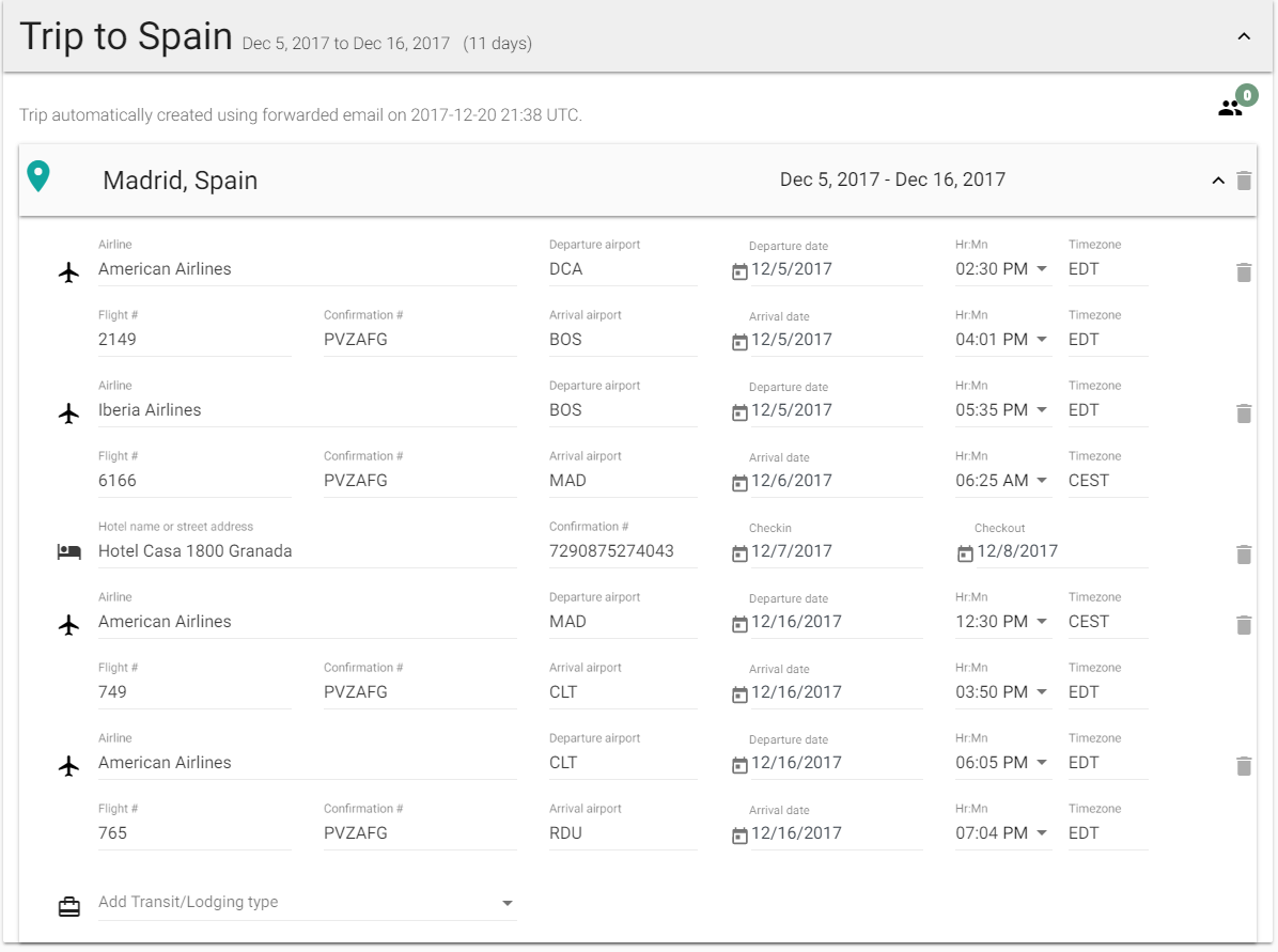 The successfully imported flight info 