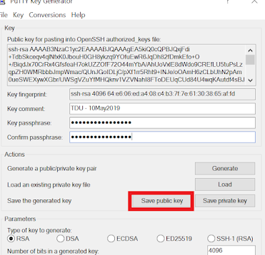 The Save public key button is highlighted 