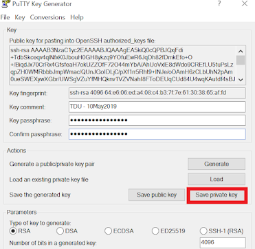 The "Save private key" button is highlighted 