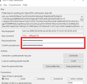 The Key passphrase and Confirm passphrase are highlighted 