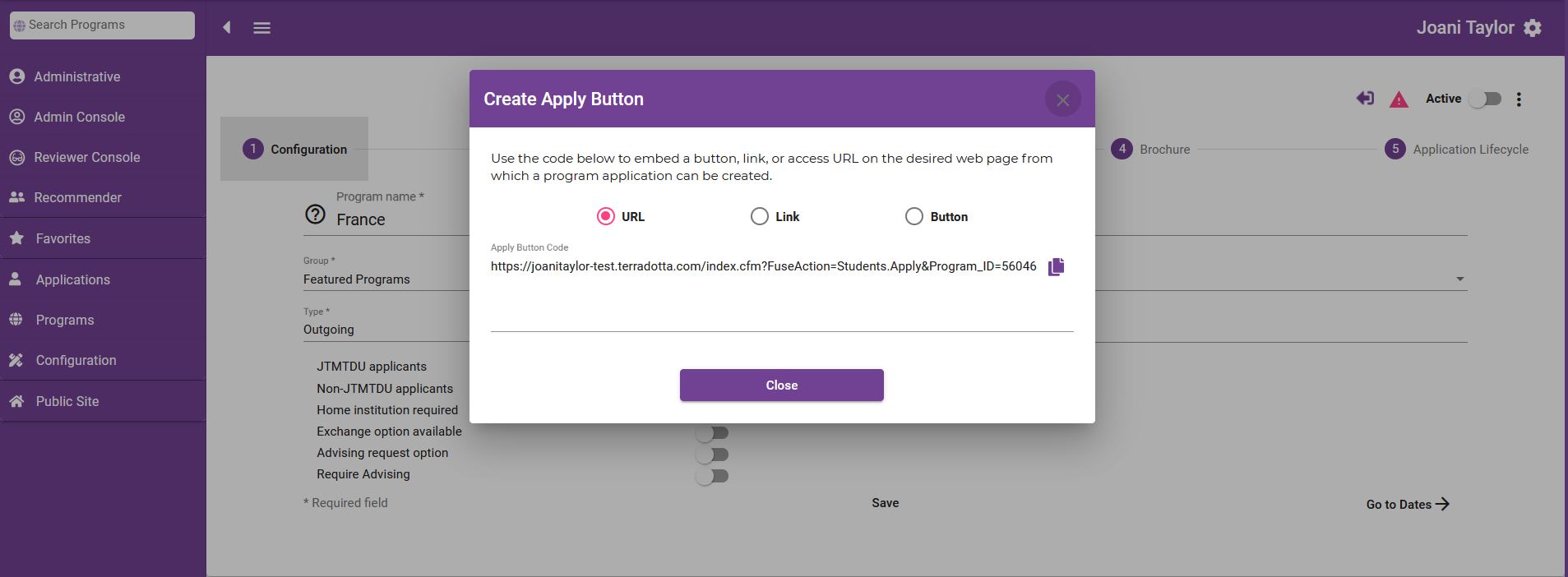 Administrator View of an Application – Terra Dotta