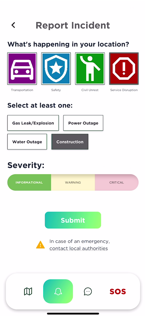 The report incident screen 