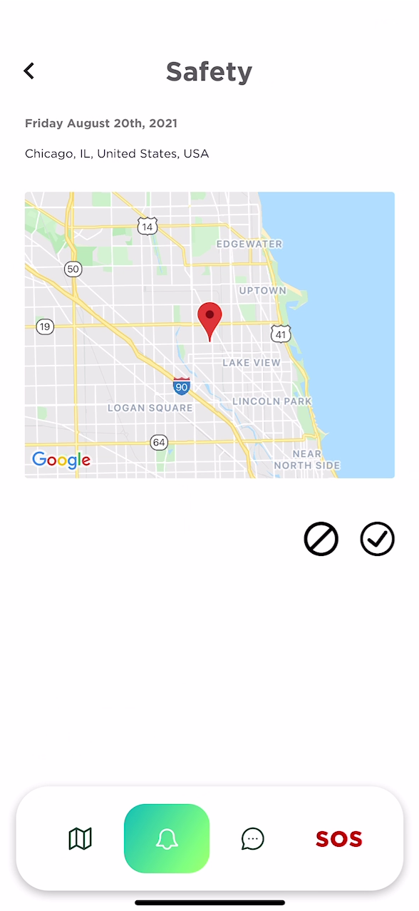 Safety screen with a location pinpoint