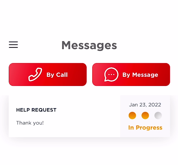 The message section with options to call or message