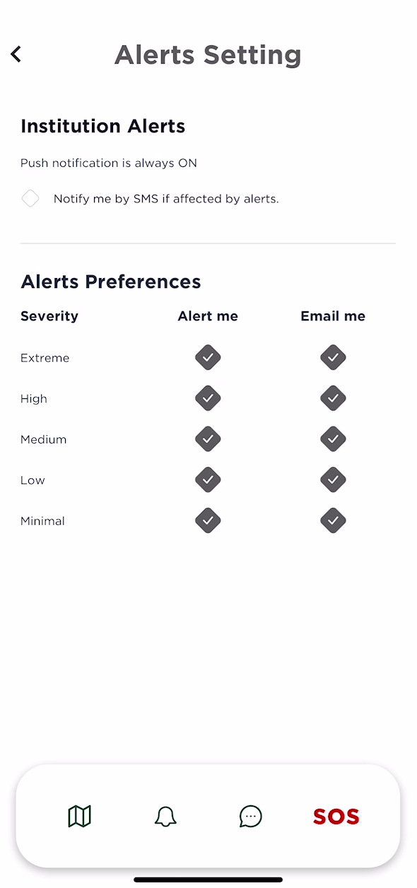 The alert settings page