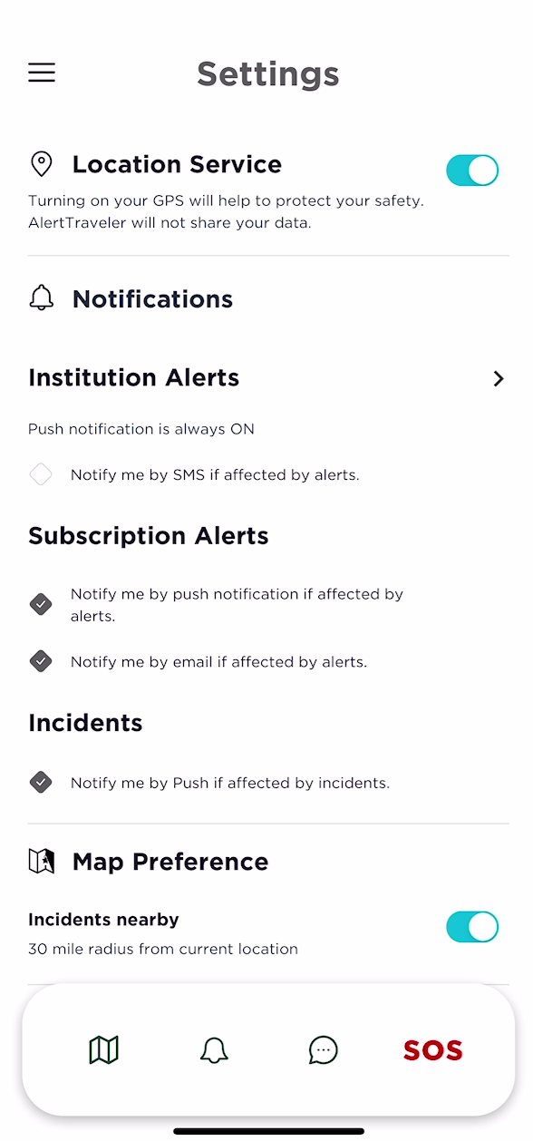 The Settings page