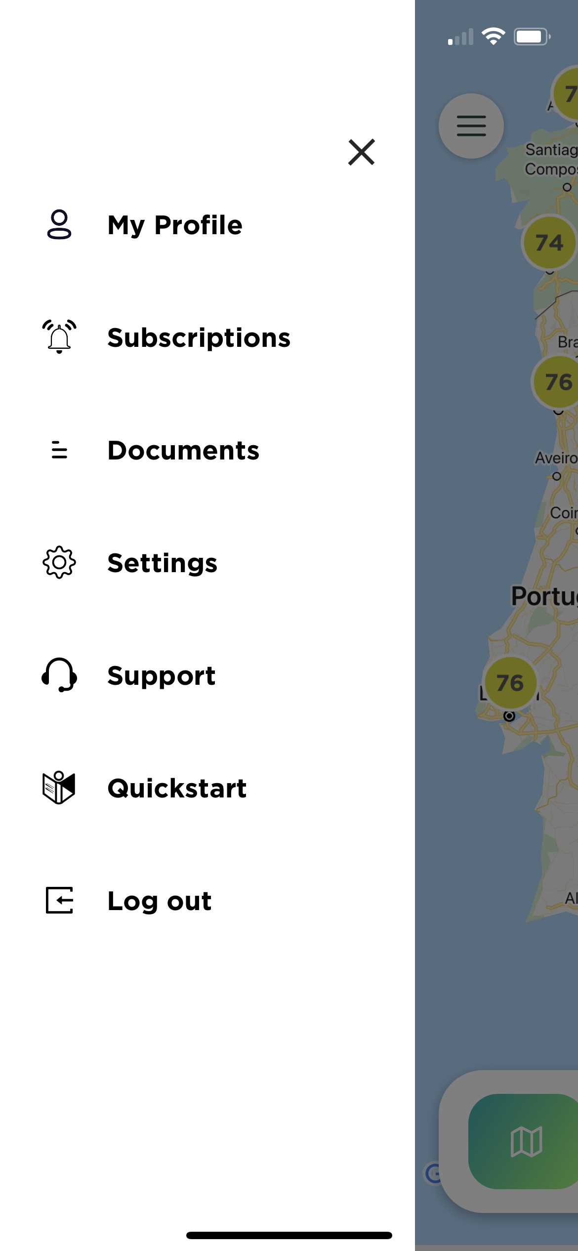 The hamburger menu open from the Safety Map, Safety Feed, and Messages pages