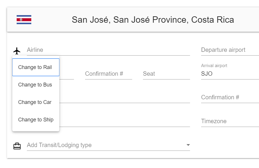 The Plane icon drop down the options "Change to"...Rail, Bus, Car and Ship