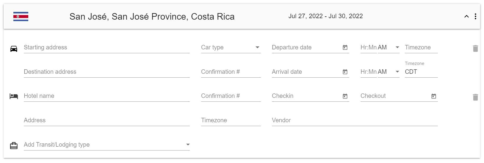 The itinerary leg updated 
