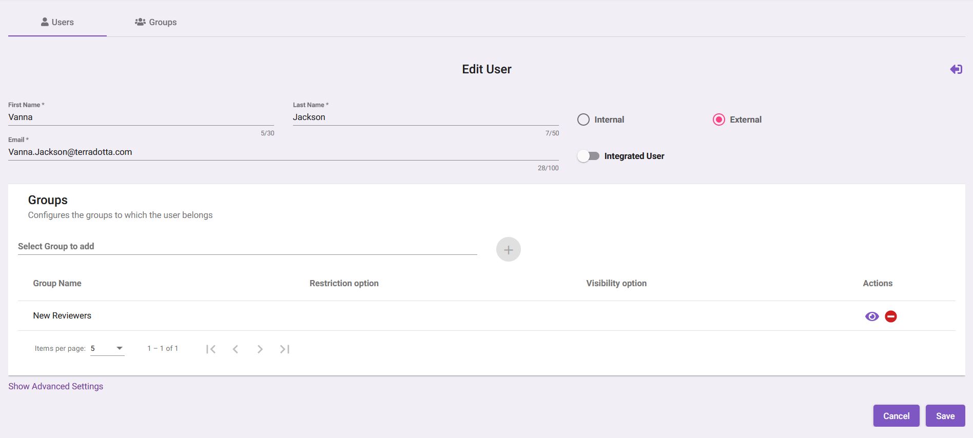 Administrator View of an Application – Terra Dotta